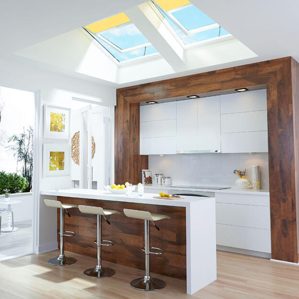 Skylights on a house roof installed by Pellco Windows & Doors in Southern California