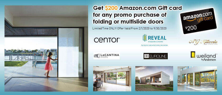 amazon promotion for centor, reveal, AG millworks, lacantina, euroline, and weiland