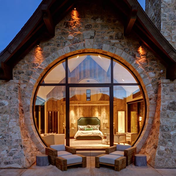 high end cabin with large window door